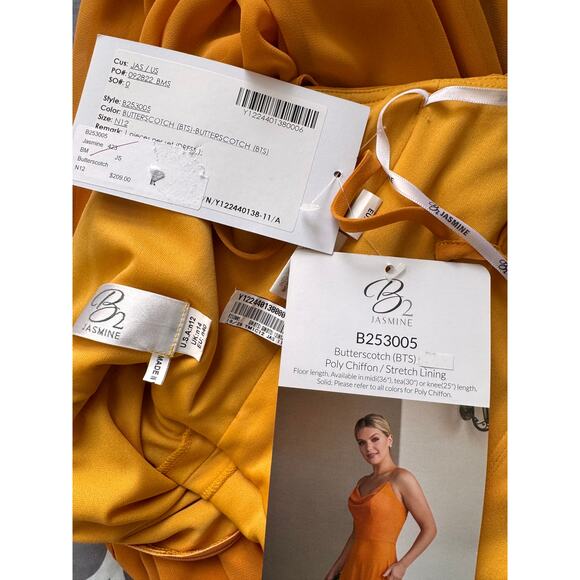 New B2 JASMINE Women's Butterscotch Cowl Neck Chiffon A-line Gown Size 12 - Picture 7 of 7
